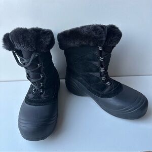 Columbia Women's Black Winter Snow Boots Thermolite Insulated Faux Fur Trim Sz 8